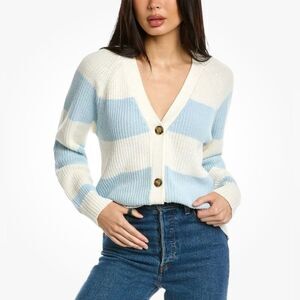 NWT SZ L Design History Rugby Cardigan in Spring Blue WIDE STRIPES